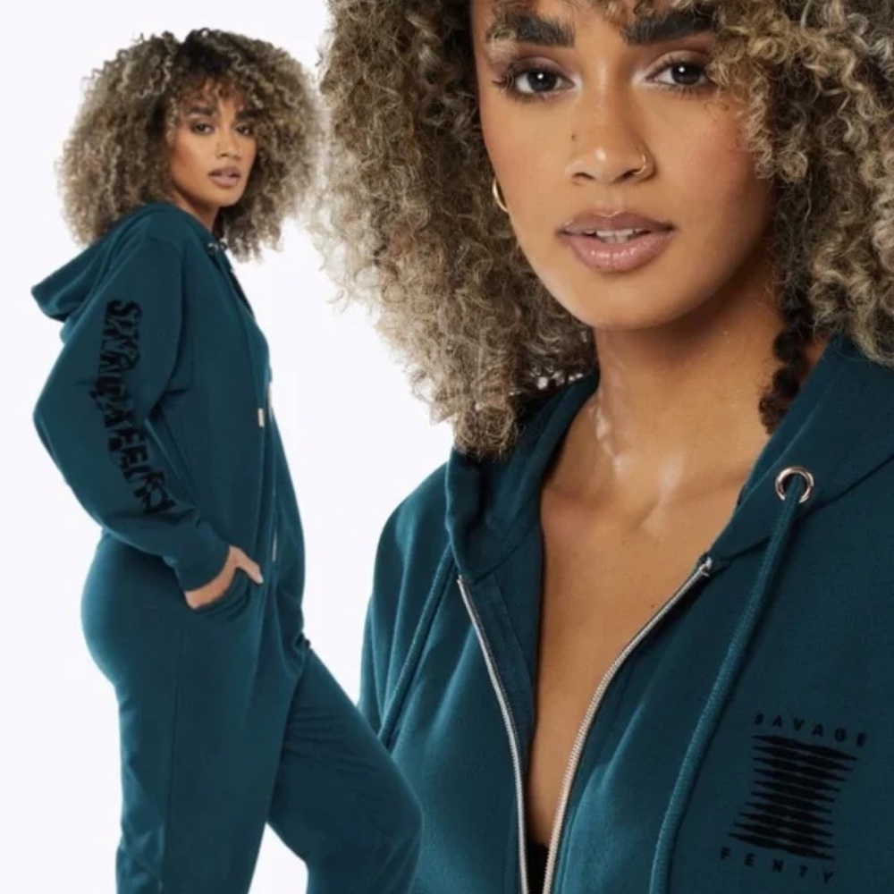 LIKE NEW Savage x Fenty Forever Savage Showgirl Hooded Onesie | Hunter Green